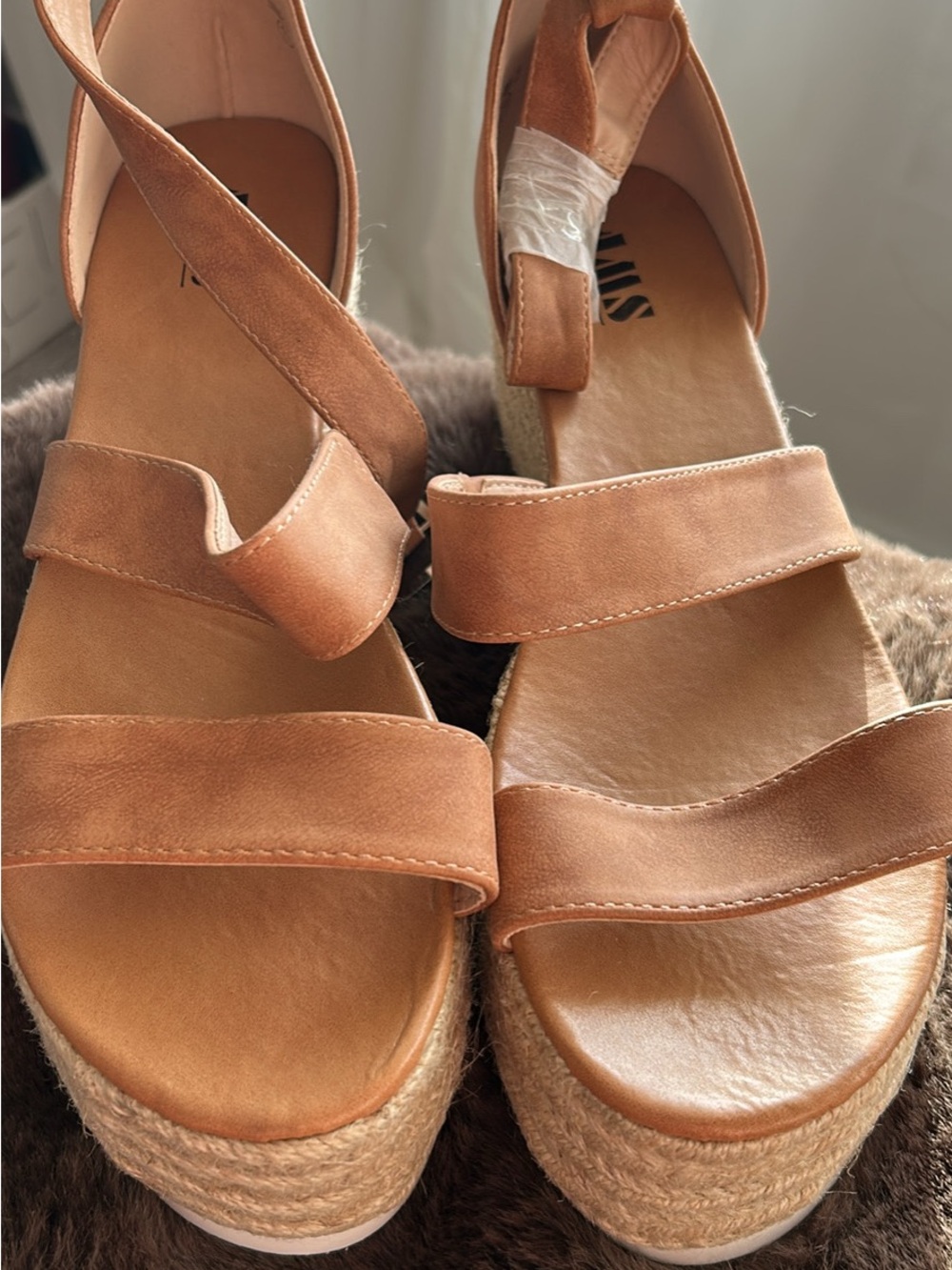 NWOT Women's AMS EMMA-2 Tan Espadrille Wedge Sandals